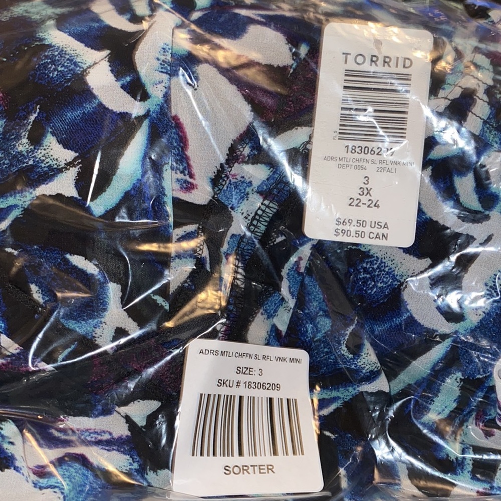 NWT TORRID Mini Chiffon Ruffle Dress - Black Abstract - Picture 9 of 9